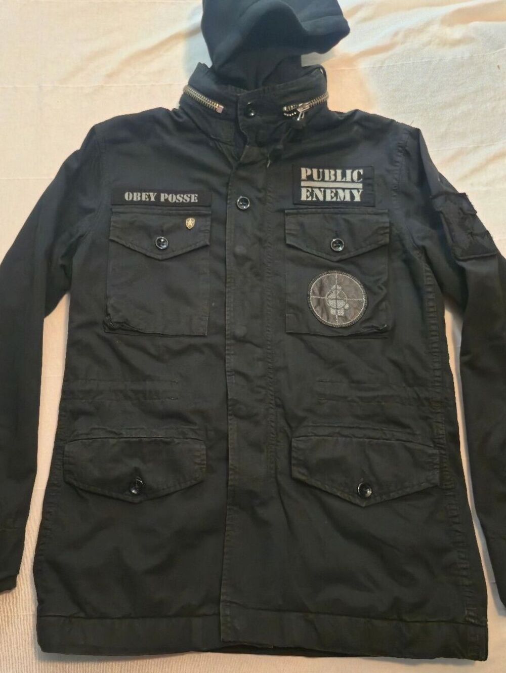 2008 OBEY POSSE X PUBLIC ENEMY BLACK MILITARY JACKET MEDIUM